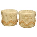 Pair Damask Ottomans